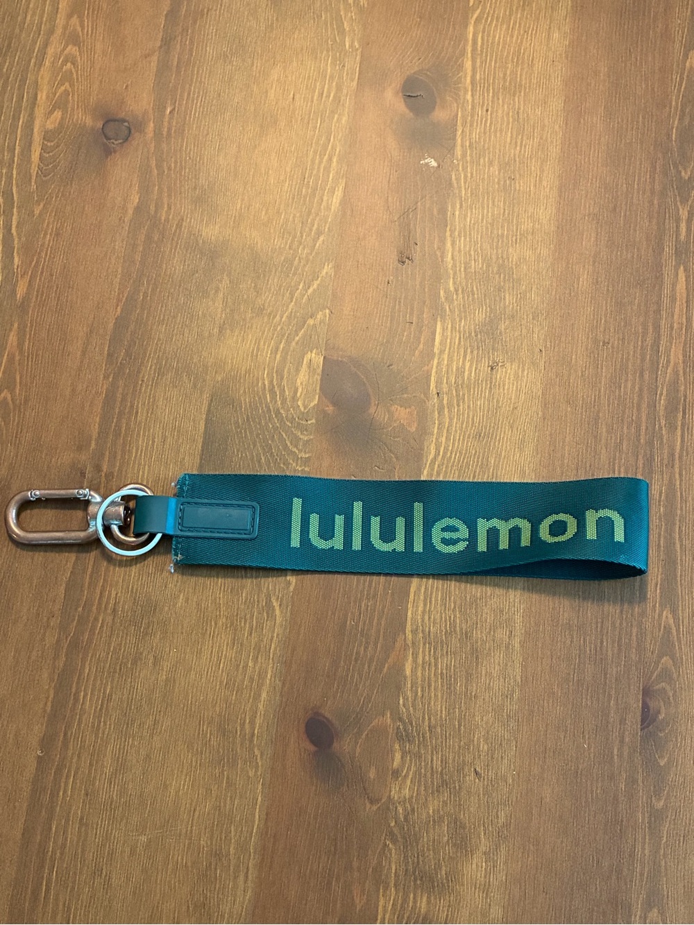 lululemon athletica teal and lime logo key strap